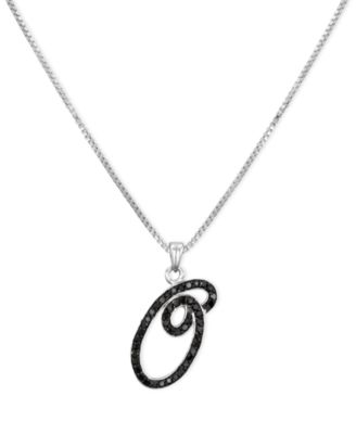 Macy's - Sterling Silver Necklace, Black Diamond "O" Initial Pendant (1/4 ct. t.w.)