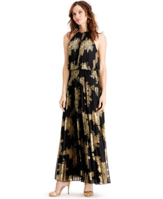 MSK - Pleated Foil-Print Blouson Maxi Dress