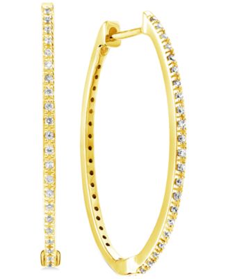 Macy's - Diamond Small Skinny Hoop Earrings (1/6 ct. t.w.) in 14k Gold-Plated Sterling Silver, 0.75"