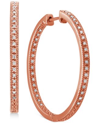 Macy's - Diamond Medium Milgrain In & Out Hoop Earrings (1/4 ct. t.w.)in 14k Rose Gold-Plated Sterling Silver, 1.1"