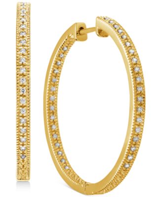 Macy's - Diamond Medium In & Out Milgrain Hoop Earrings (1/4 ct. t.w.) in 14k Gold-Plated Sterling Silver, 1.1"