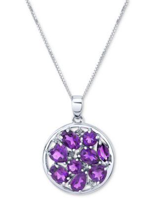 Macy's - Amethyst (3-1/8 ct. t.w.) & Diamond (1/20 ct. t.w.) Cluster 18" Pendant Necklace in Sterling Silver