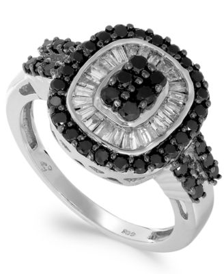 Macy's - Sterling Silver Black (5/8 ct. t.w.) and White Diamond (3/8 ct. t.w.) Ring