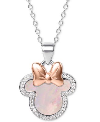 Disney - Mother-of-Pearl & Cubic Zirconia Minnie Mouse 18" Pendant Necklace in Sterling Silver & 18k Rose Gold-Plate