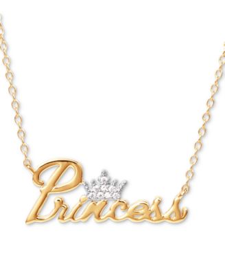 Disney - Cubic Zirconia Princess Tiara 18" Pendant Necklace in 18k Gold-Plate & Sterling Silver