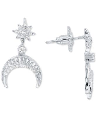 Macy's - Cubic Zirconia Star & Crescent Moon Drop Earrings in Sterling Silver