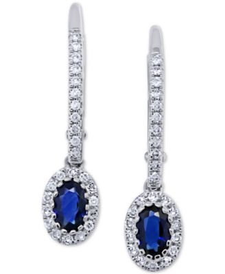 Macy's - Sapphire (5/8 ct. t.w.) & Diamond (1/5 ct. t.w.) Drop Earrings in 14k White Gold
