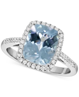 Macy's - Aquamarine (2-1/2 ct. t.w.) & Diamond (1/5 ct. t.w.) Halo Ring in 14k White Gold