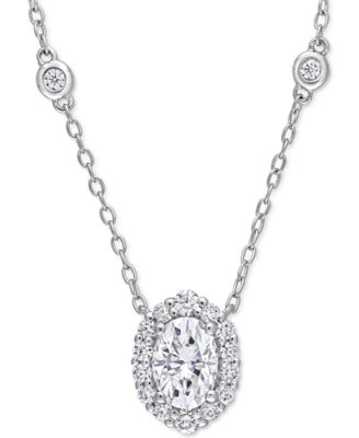 Macy's - Lab-Created Moissanite Oval Halo 18" Pendant Necklace (1-1/2 ct. t.w.) in Sterling Silver