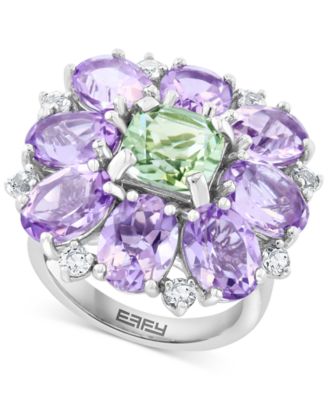 EFFY Collection - Pink Amethyst (10-1/10 ct. t.w.) & Green Quartz (2-3/4 ct. t.w.) Flower Statement Ring Sterling Silver