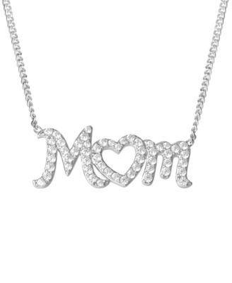 Giani Bernini - Cubic Zirconia MOM Heart 18" Pendant Necklace in Sterling Silver