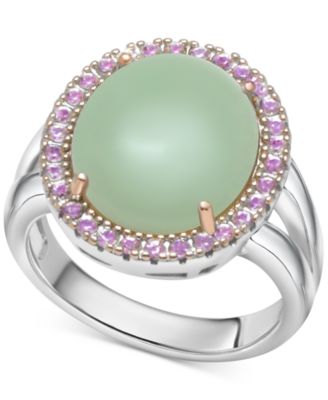 Macy's - Green Jade (10 x 14mm) & Pink Amethyst (1/2 ct. t.w.) Halo Ring in Sterling Silver