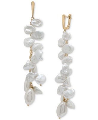 Macy's - Cultured Freshwater Pearl (7 x 10mm, 12 x 20mm) Cluster Linear Drop Earrings in 14k Gold-Plated Sterling Silver