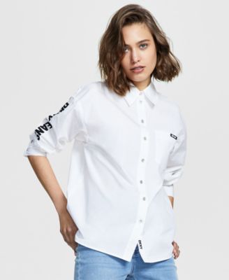 DKNY Jeans - Women's Cotton Embroidered-Logo Shirt