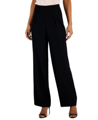 Anne Klein - Women's Crepe De Chine High-Rise Wide-Leg Pants With Pleats
