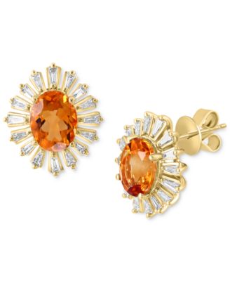 EFFY Collection - Citrine (3-1/6 ct. t.w.) & Diamond (1/2 ct. t.w.) Flower Stud Earrings in 14k Gold