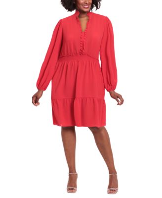 London Times - Plus Size Smocked Tiered Fit & Flare Dress