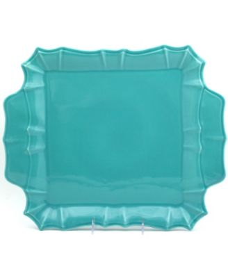 Euro Ceramica - CHLOE SQUARE PLATTER WITH HANDLES IN TURQUOISE