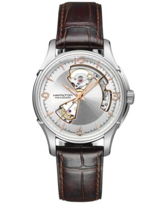 Hamilton - Men's Swiss Automatic Jazzmaster Open Heart Brown Calf Leather Strap Watch 40mm H32565555