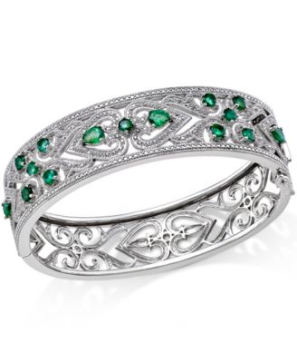 Macy's - Emerald(2-1/2 c.t. t.w.) & Diamond(1/3 c.t. t.w.) Bangle Bracelet in Sterling Silver