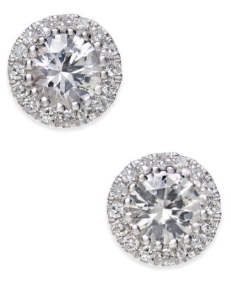 Macy's - White Sapphire (5/8 ct. t.w.) and Diamond (1/10 ct. t.w.) Stud Earrings in 14k White Gold