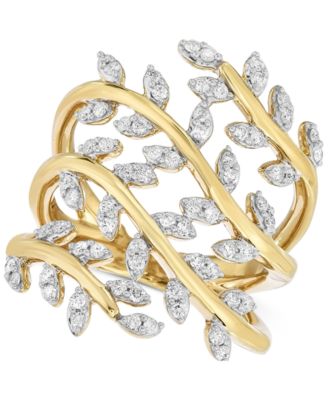 Macy's - Diamond Leaf Ring (1/2 ct. t.w.) in 14k Gold-Plated Sterling Silver