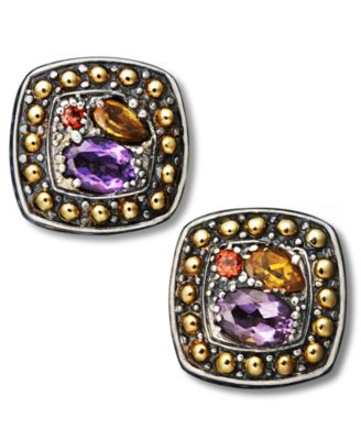 EFFY Collection - Multistone Square Stud Earrings in 18k Gold and Sterling Silver